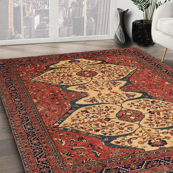 Machine Washable Abstract Saffron Red Rug in a Family Room, wshabs4163
