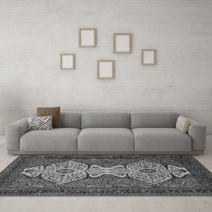 Machine Washable Abstract Gray Modern Rug in a Living Room,, wshabs4163gry