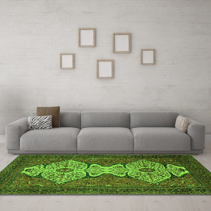 Machine Washable Abstract Green Modern Area Rugs in a Living Room,, wshabs4163grn