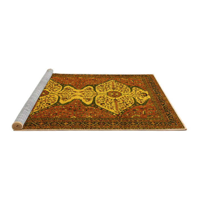 Sideview of Machine Washable Abstract Yellow Modern Rug, wshabs4163yw