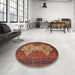 Round Machine Washable Abstract Saffron Red Rug in a Office, wshabs4163