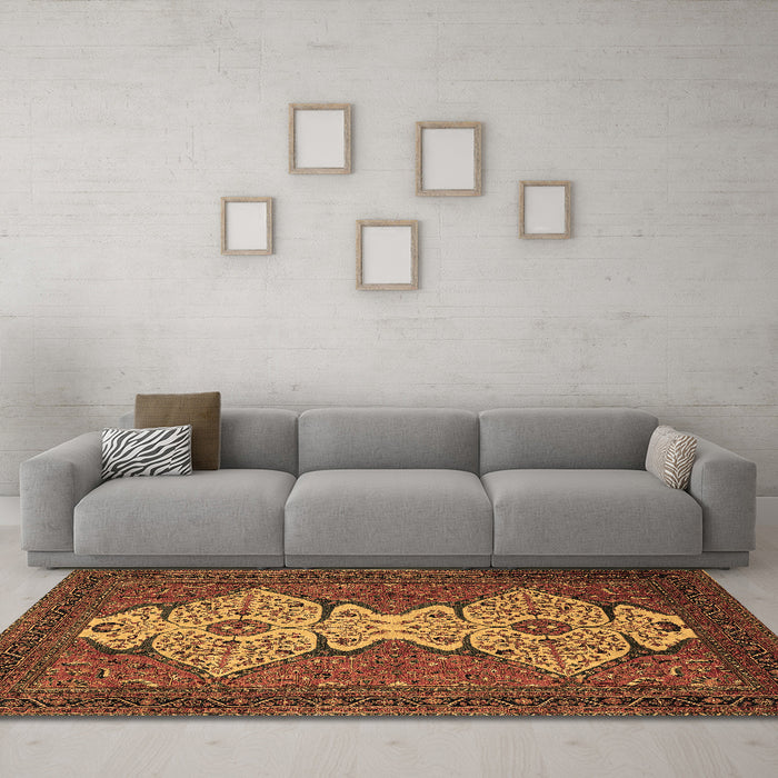 Machine Washable Abstract Brown Modern Rug in a Living Room,, wshabs4163brn