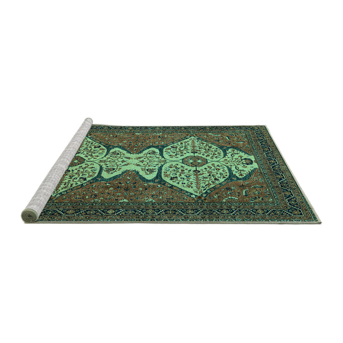 Sideview of Machine Washable Abstract Turquoise Modern Area Rugs, wshabs4163turq