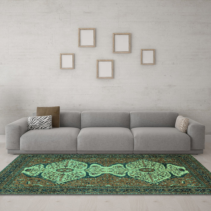 Machine Washable Abstract Turquoise Modern Area Rugs in a Living Room,, wshabs4163turq