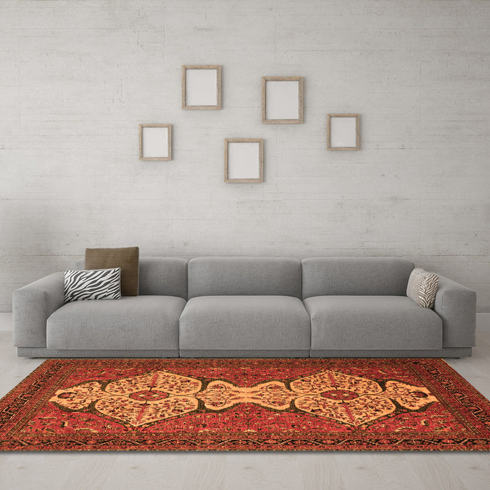 Machine Washable Abstract Orange Modern Area Rugs in a Living Room, wshabs4163org