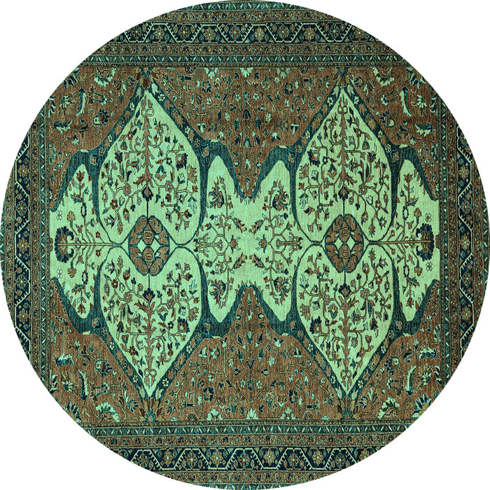 Round Machine Washable Abstract Turquoise Modern Area Rugs, wshabs4163turq