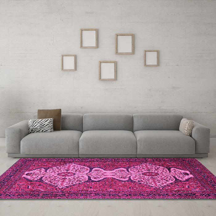Machine Washable Abstract Pink Modern Rug in a Living Room, wshabs4163pnk