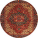 Round Machine Washable Abstract Red Rug, wshabs4164