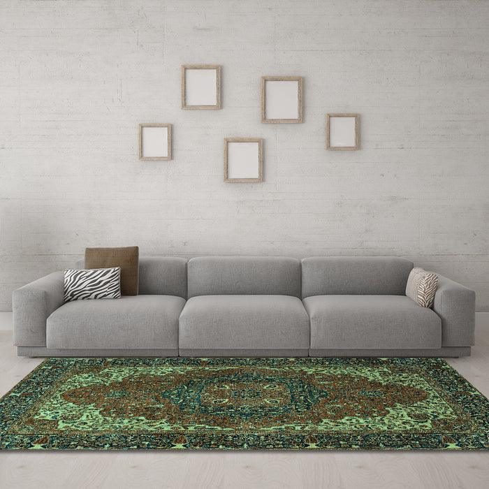 Machine Washable Persian Turquoise Traditional Area Rugs in a Living Room,, wshabs4164turq