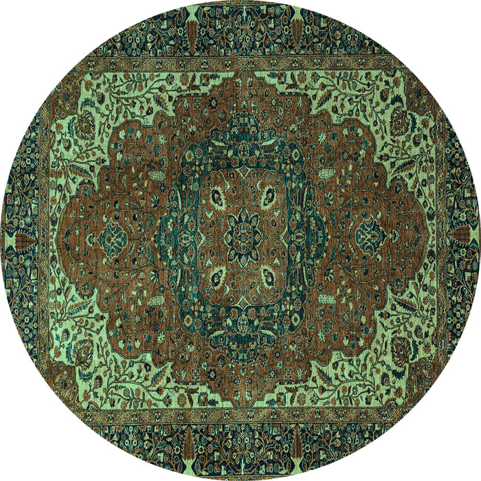 Round Machine Washable Persian Turquoise Traditional Area Rugs, wshabs4164turq