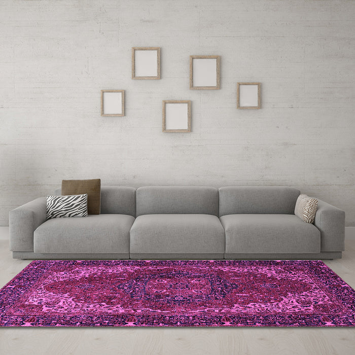 Machine Washable Persian Purple Traditional Area Rugs in a Living Room, wshabs4164pur