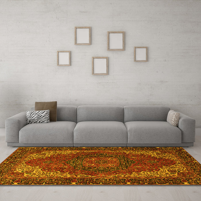 Machine Washable Persian Yellow Traditional Rug in a Living Room, wshabs4164yw