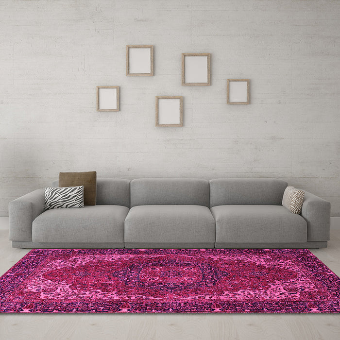 Machine Washable Persian Pink Traditional Rug in a Living Room, wshabs4164pnk