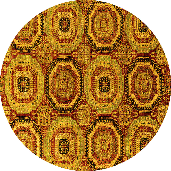 Round Machine Washable Abstract Yellow Modern Rug, wshabs4165yw