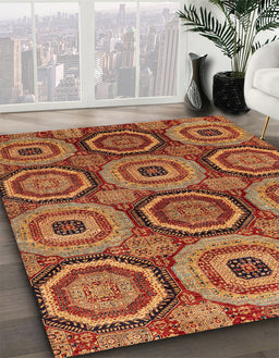 Abstract Red Modern Rug in Family Room, abs4165