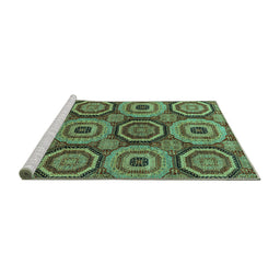 Sideview of Machine Washable Abstract Turquoise Modern Area Rugs, wshabs4165turq