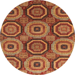 Round Machine Washable Abstract Tomato Red Rug, wshabs4165