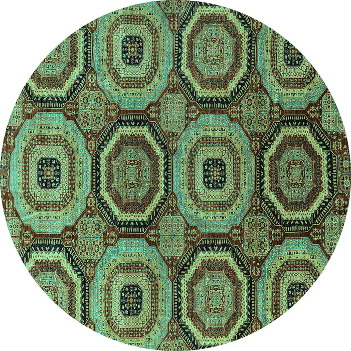 Round Machine Washable Abstract Turquoise Modern Area Rugs, wshabs4165turq