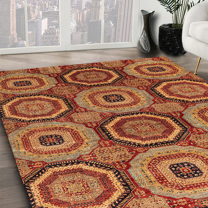 Machine Washable Abstract Tomato Red Rug in a Family Room, wshabs4165