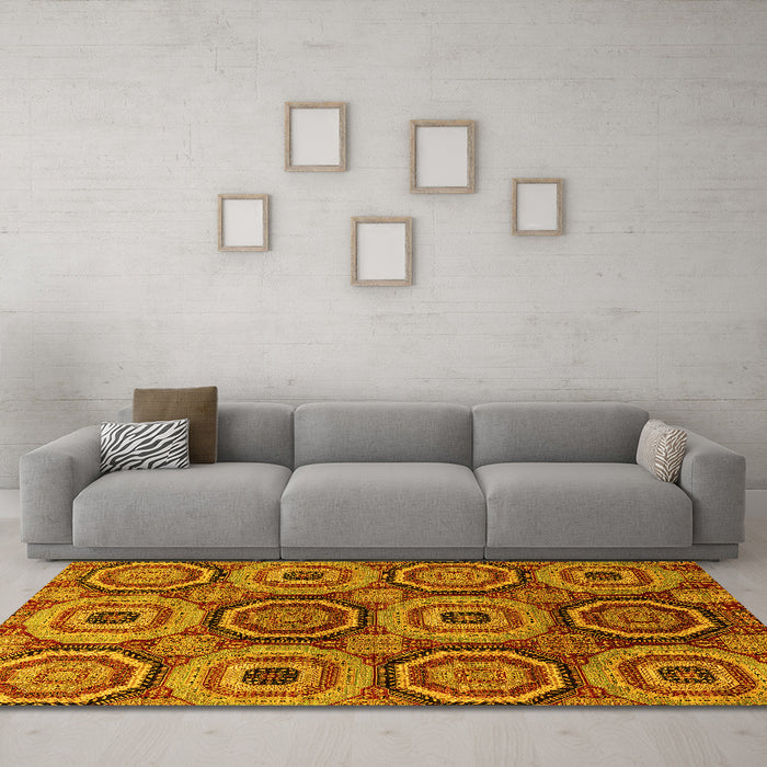 Machine Washable Abstract Yellow Modern Rug in a Living Room, wshabs4165yw