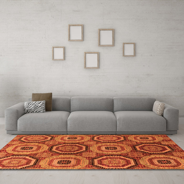 Machine Washable Abstract Orange Modern Area Rugs in a Living Room, wshabs4165org