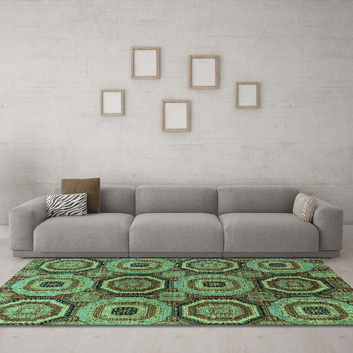 Machine Washable Abstract Turquoise Modern Area Rugs in a Living Room,, wshabs4165turq