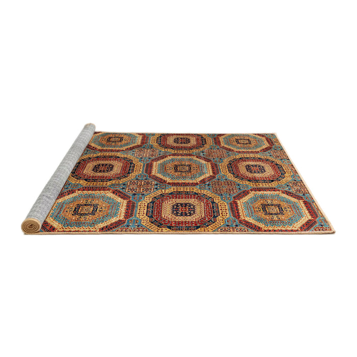 Sideview of Machine Washable Abstract Saffron Red Rug, wshabs4166