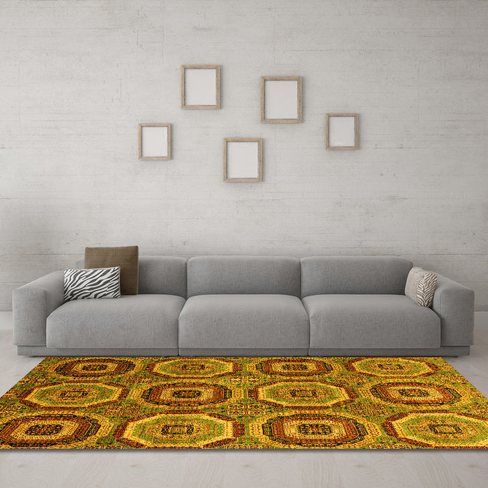 Machine Washable Abstract Yellow Modern Rug in a Living Room, wshabs4166yw