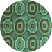 Round Machine Washable Abstract Turquoise Modern Area Rugs, wshabs4166turq