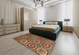 Abstract Saffron Red Modern Rug in a Bedroom, abs4166