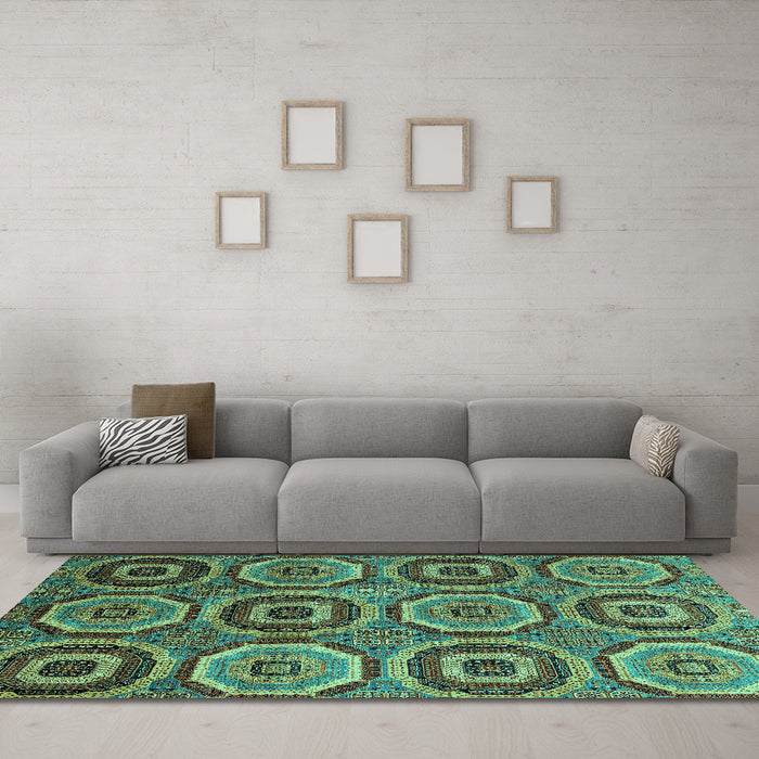 Machine Washable Abstract Turquoise Modern Area Rugs in a Living Room,, wshabs4166turq