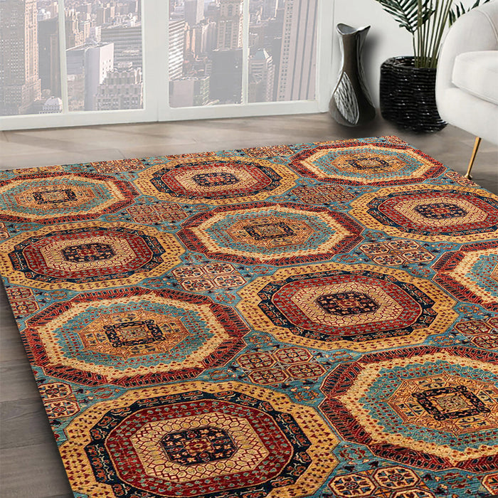 Machine Washable Abstract Saffron Red Rug in a Family Room, wshabs4166