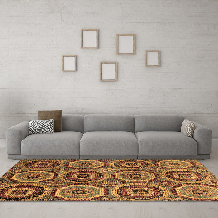 Machine Washable Abstract Brown Modern Rug in a Living Room,, wshabs4166brn