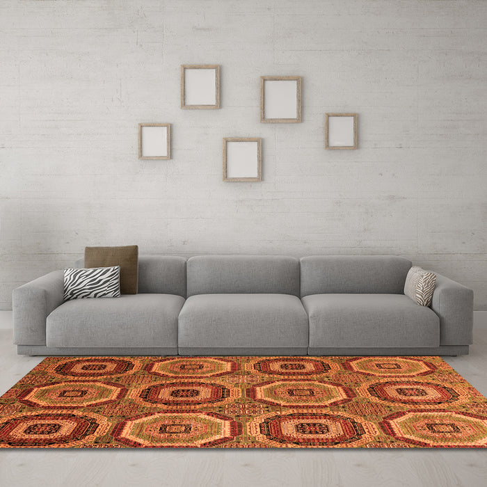 Machine Washable Abstract Orange Modern Area Rugs in a Living Room, wshabs4166org