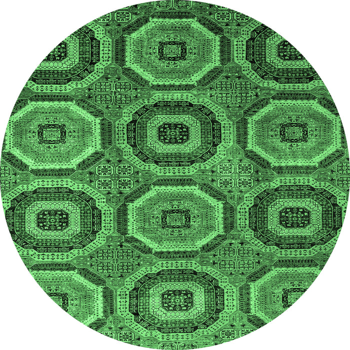 Round Machine Washable Abstract Emerald Green Modern Area Rugs, wshabs4166emgrn