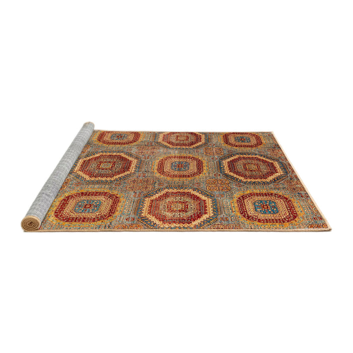 Sideview of Machine Washable Abstract Metallic Gold Rug, wshabs4167