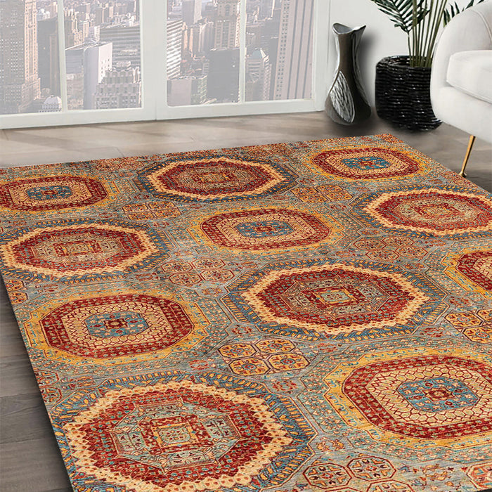 Machine Washable Abstract Metallic Gold Rug in a Family Room, wshabs4167