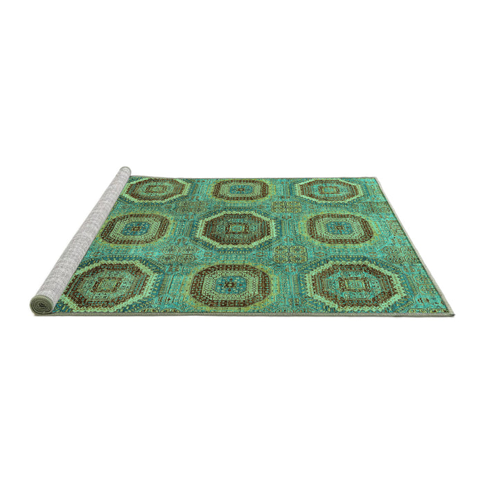 Sideview of Machine Washable Abstract Turquoise Modern Area Rugs, wshabs4167turq