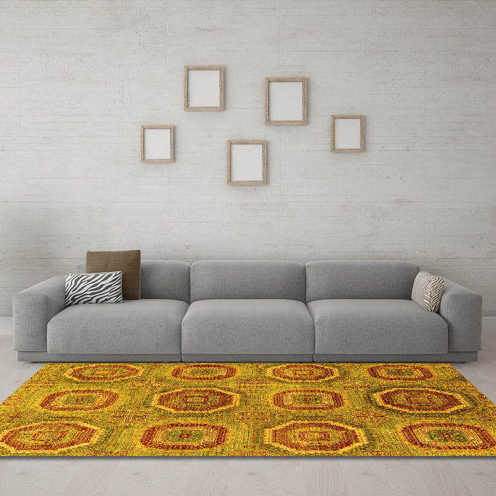 Machine Washable Abstract Yellow Modern Rug in a Living Room, wshabs4167yw