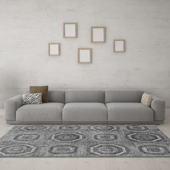 Machine Washable Abstract Gray Modern Rug in a Living Room,, wshabs4167gry