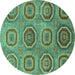 Round Machine Washable Abstract Turquoise Modern Area Rugs, wshabs4167turq