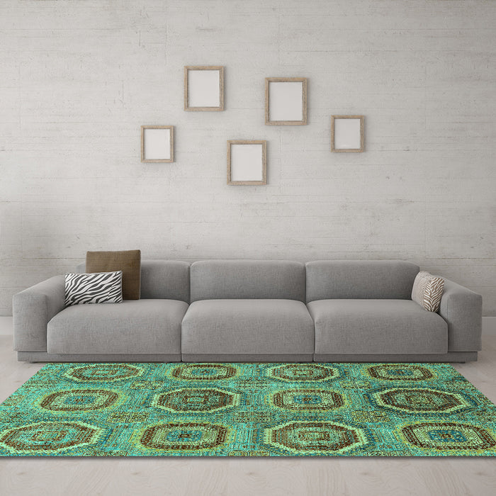 Machine Washable Abstract Turquoise Modern Area Rugs in a Living Room,, wshabs4167turq