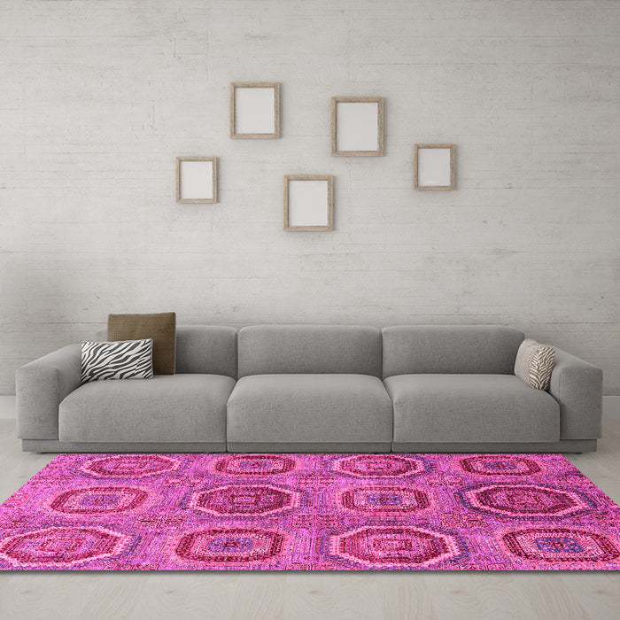 Machine Washable Abstract Pink Modern Rug in a Living Room, wshabs4167pnk