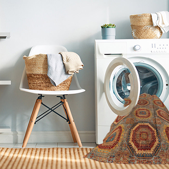 Machine Washable Abstract Metallic Gold Rug in a Washing Machine, wshabs4167