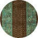 Round Machine Washable Southwestern Turquoise Country Area Rugs, wshabs4168turq