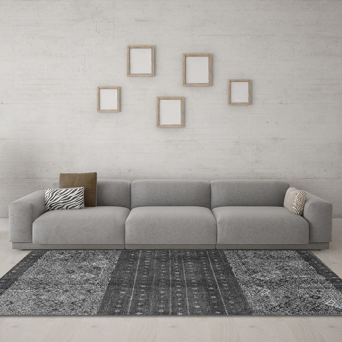 Machine Washable Southwestern Gray Country Rug in a Living Room,, wshabs4168gry