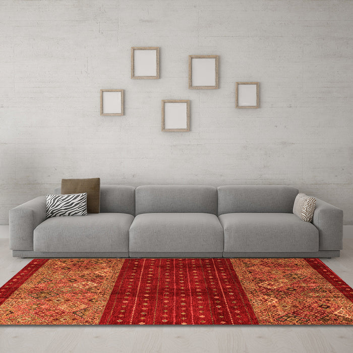Machine Washable Southwestern Orange Country Area Rugs in a Living Room, wshabs4168org