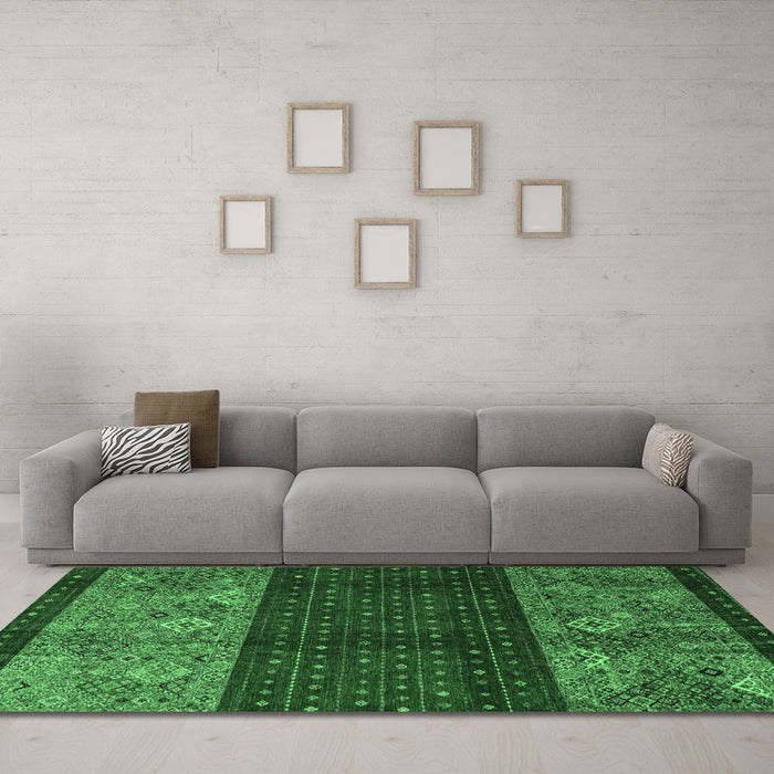 Machine Washable Southwestern Emerald Green Country Area Rugs in a Living Room,, wshabs4168emgrn