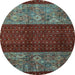 Round Southwestern Light Blue Country Rug, abs4168lblu