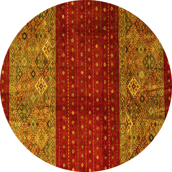 Round Machine Washable Southwestern Yellow Country Rug, wshabs4168yw